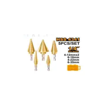 Juego de 5 piezas de brocas conicas -2 de 4 a 12mm-1 de 6 a 18mm-1 de 4 a 22mm