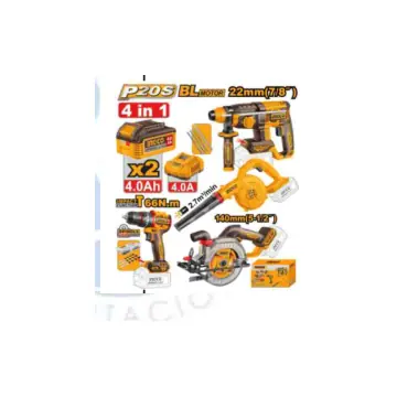 Kit 4 en 1 de taladro 66n de 66n BL 20V - soplador rotomartillo 20V y sierra circular 5½" con 2 baterias de 4a mas cargador
