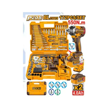 Kit de 172 piezas con llave de impacto de 550n con 2 baterias de 4a y cargador