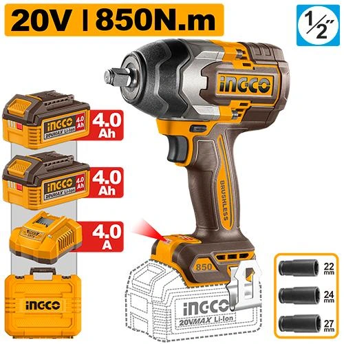 Llave de impacto 850n BL 20V con 2 baterias 4a mas cargador en caja plastica CIWLI2085 herramienta disponible en RCS Santa Cruz