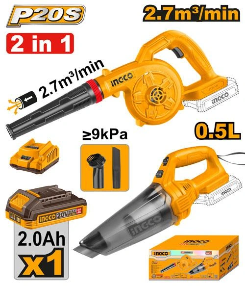 Kit 2 -1 soplador chico y aspirador para auto con 1 bateria de 2a y cargador COSLI240998 herramienta disponible en RCS Santa Cruz