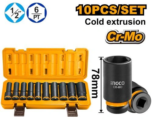 Jgo 10 pzas 1/2" dados impacto largo -10- 24mm HKISSD12102L herramienta disponible en RCS Santa Cruz
