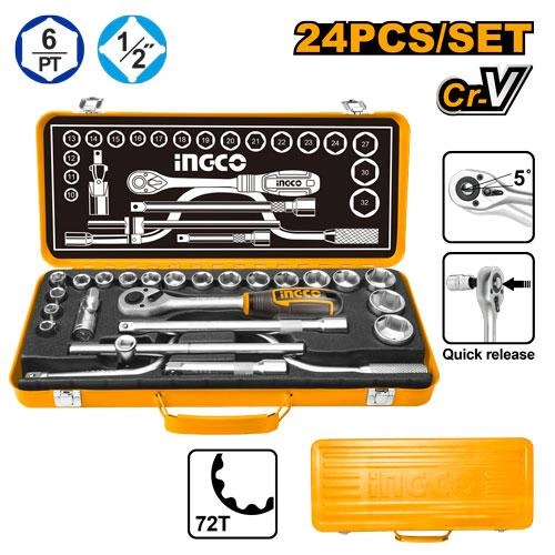 Juego de 24 piezas de llave tubo de ½" en lametin metalico -10- 11-12-13-14-15-17-19-20- 21-22-23-24-27-30-32mm HKTS0243 herramienta disponible en RCS Santa Cruz