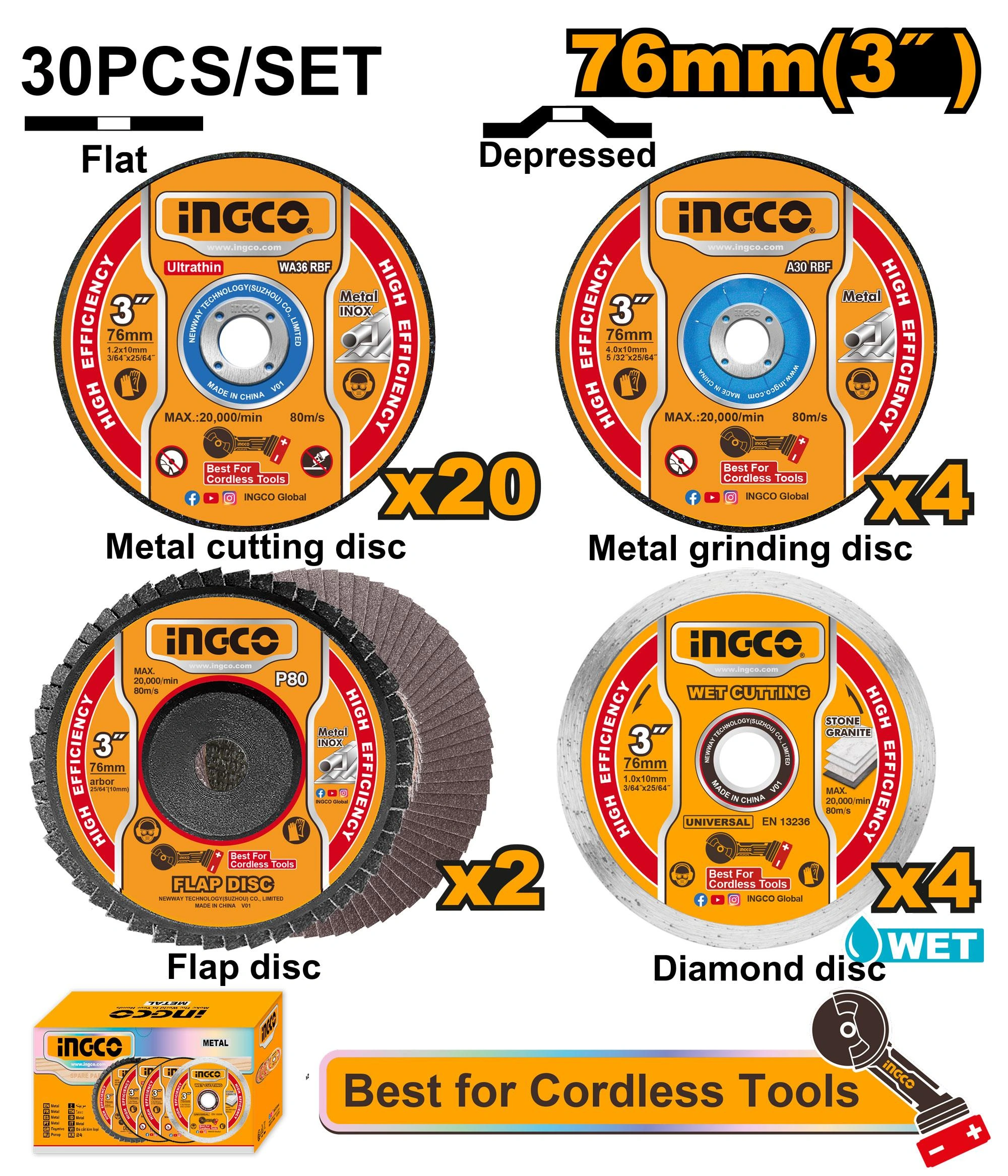 30 piezas de discos 3" para amoladora lateral MCD07630 herramienta disponible en RCS Santa Cruz